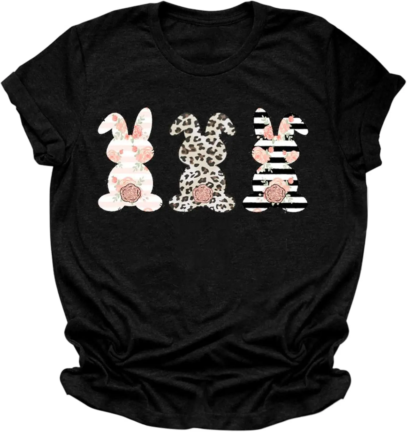 

Womens Easter Bunny Tshirt Tee Short Sleeve Tops Blouse Cute Leopard Graphic Shirts Funny Spring Shirts Clothes 2023