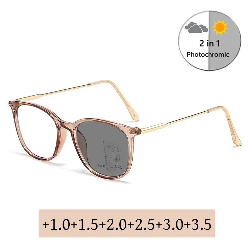 

Photochromic Bifocal Near&far Sight Glasses Vintage Ladies Square Progressive Multifocal Presbyopia Eyewear Diopter +1.0+1.5+2.5