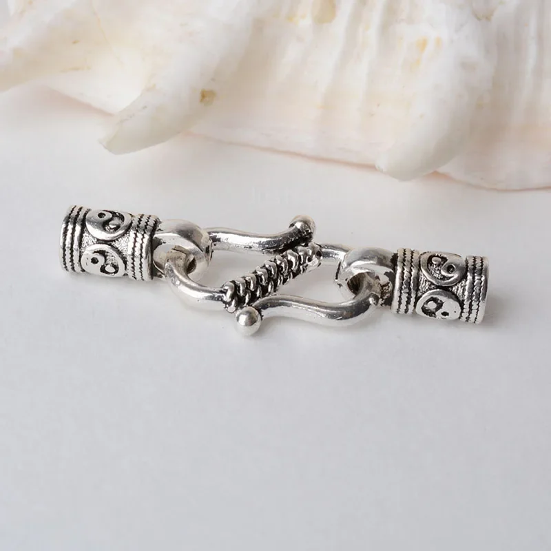 Antiqued solid 925 sterling silver S zapięcie skórzany sznur zaślepka, biżuteria srebrna diy ustalenia/komponenty