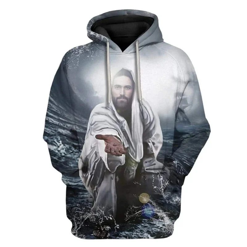 Sudaderas con capucha con estampado 3D de Jesús cristiano para hombres y niños, ropa de calle de moda, sudaderas con capucha Harajuku, jerséis con capucha, Invierno