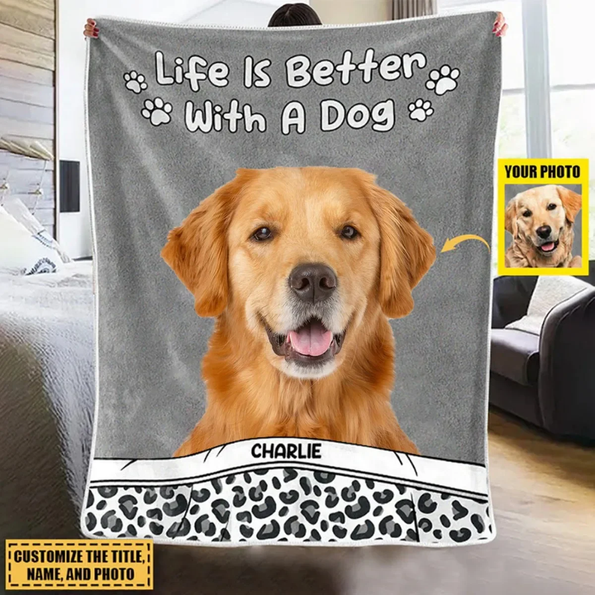 KACISSTY Golden Retriever Blankets Life Is Better with A Dog Printed Flannel Throw Blanket Custom Your Dog Picture Quilts Gifts