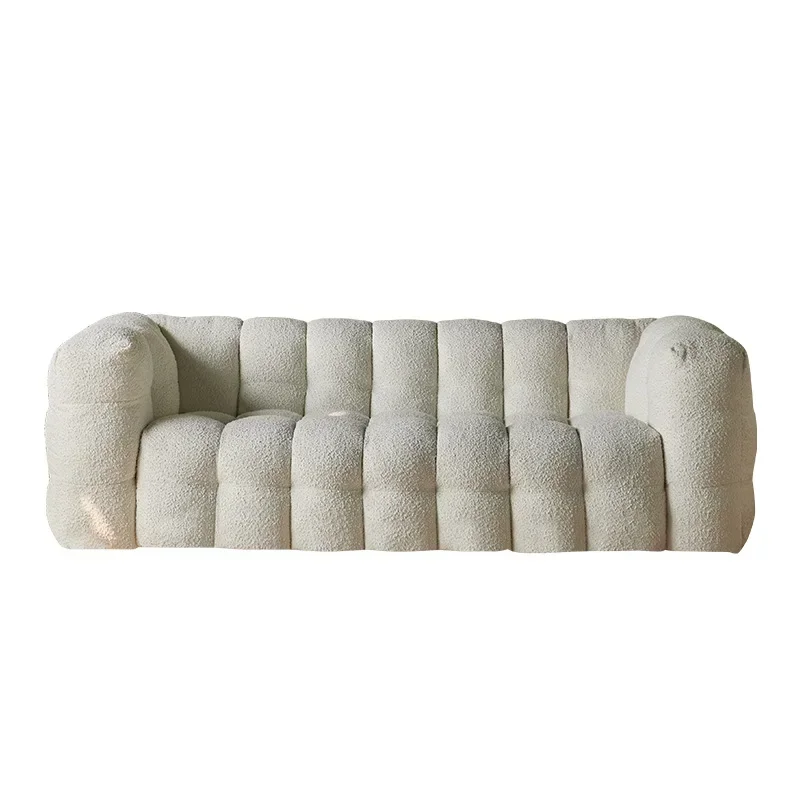 Marshmallow Fabric Sofa Minimalist French Living Room Nordic Cream Beige Lamb Fleece Sofa