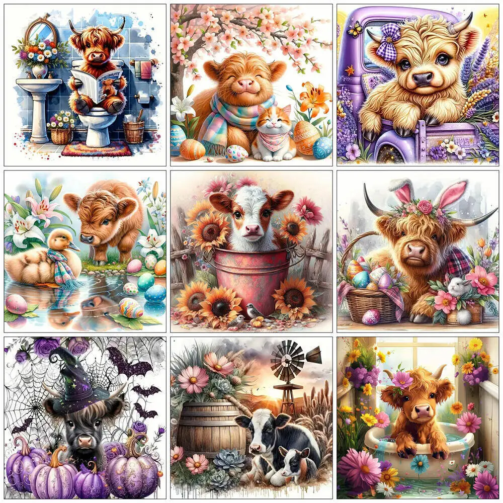 Huacan Diamond Mosaic Animal Highland Cattle Diamond Paintin