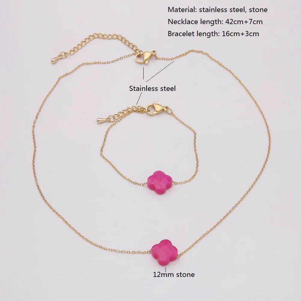 Simple and Exquisite Stainless Steel Natural Stone Necklace Bracelet Set Sweet and Romantic Lover Gratitude Festival Gift