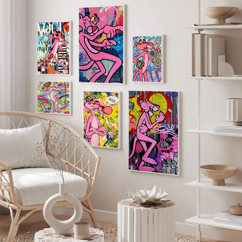 1PC Graffitti Street Art Pink Leopard Animal Anime Posters Sticky HD Quality Wall Art Retro Posters For Home Kawaii Room Decor