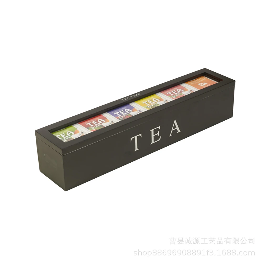 Wooden Tea Storage Box Tea Bags Storage Organizer With 6 Compartment Coffee Bag Holder Storage Chest Box With Transparent Cover