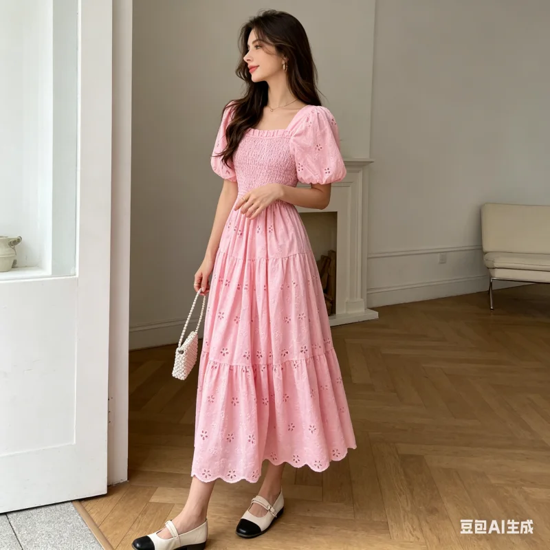 Long Dress Women Square Neck A - Embroidery Workshop 评论和价格