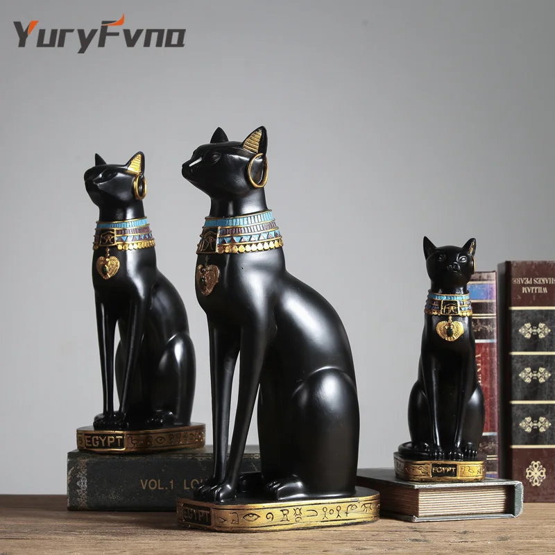 YuryFvna Resin Ancient Egypt Kitty Egyptian Bastet Cat Goddess Statue Figurine Animal Sculpture Home Office Decoration Gift