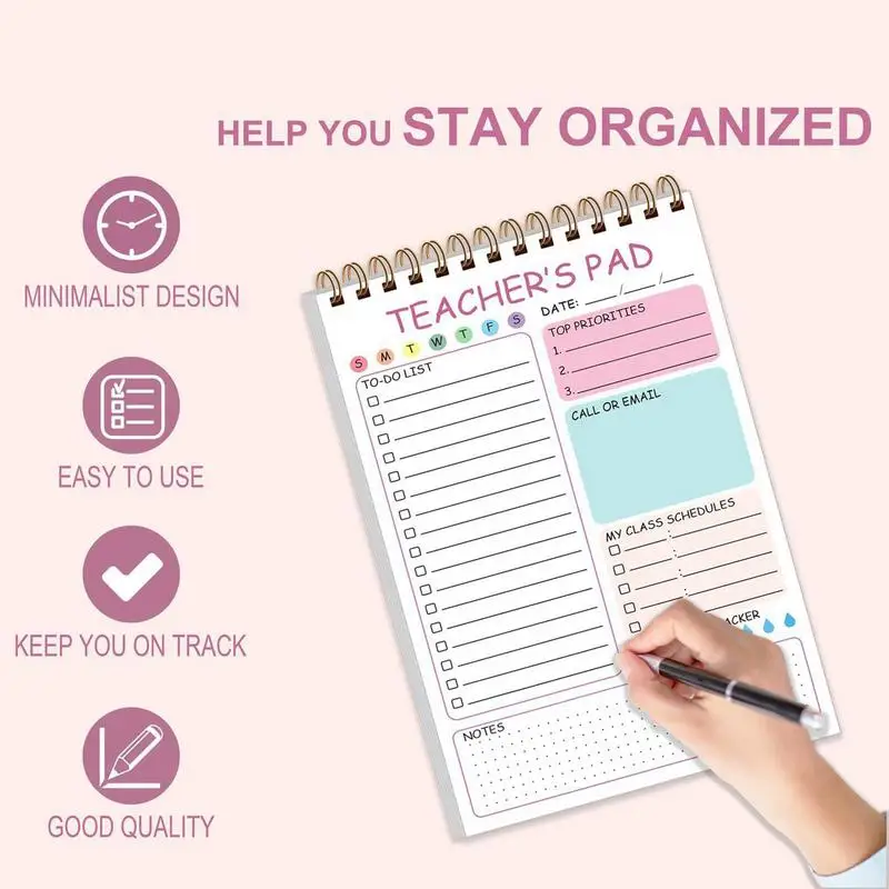 Заметки для учителей, 50 листов, список дел для учителей, блокнот 5,8 х 8,3 дюйма, милый органайзер для письма с двойной катушкой, ежедневник для