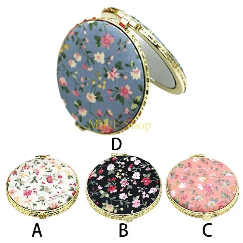 

M89F 1Pc Mini Round Pocket Folding Makeup Mirror Vintage Double Sides Floral Printed
