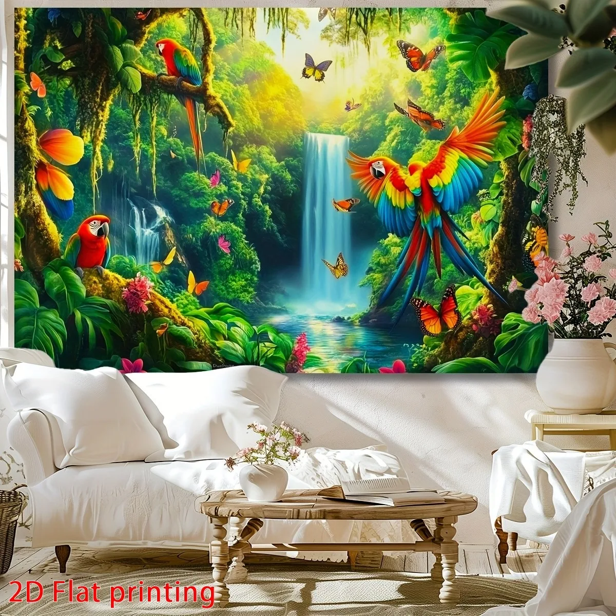 Bohemian Tropical Jungle Wall Mural Tapestry Art Print Waterfall Rainforest Decor for Living Room Bedroom Hallway Waterproof