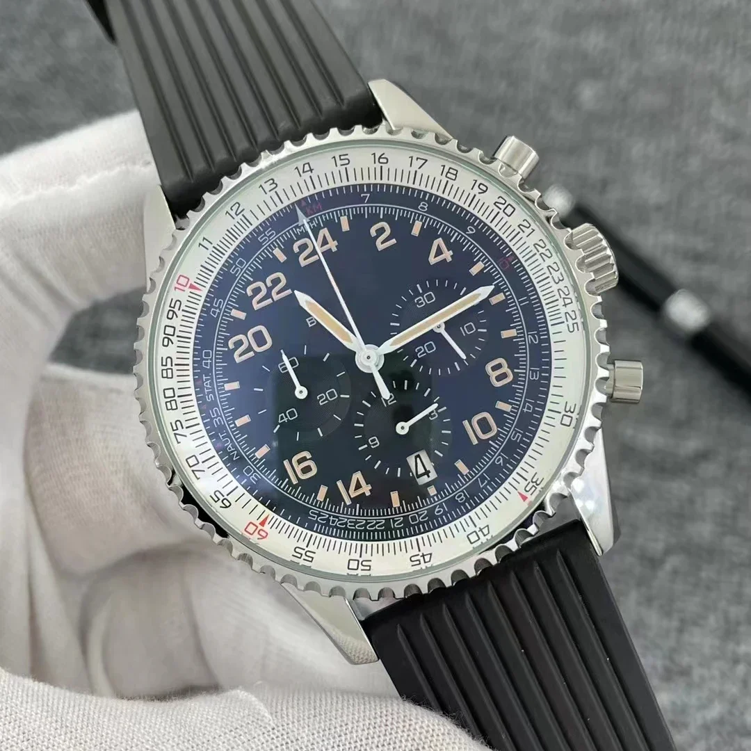 2025vip luxe 46mm montre hommes Quartz chronographe montres Aviation bleu cuir Date montre-bracelet