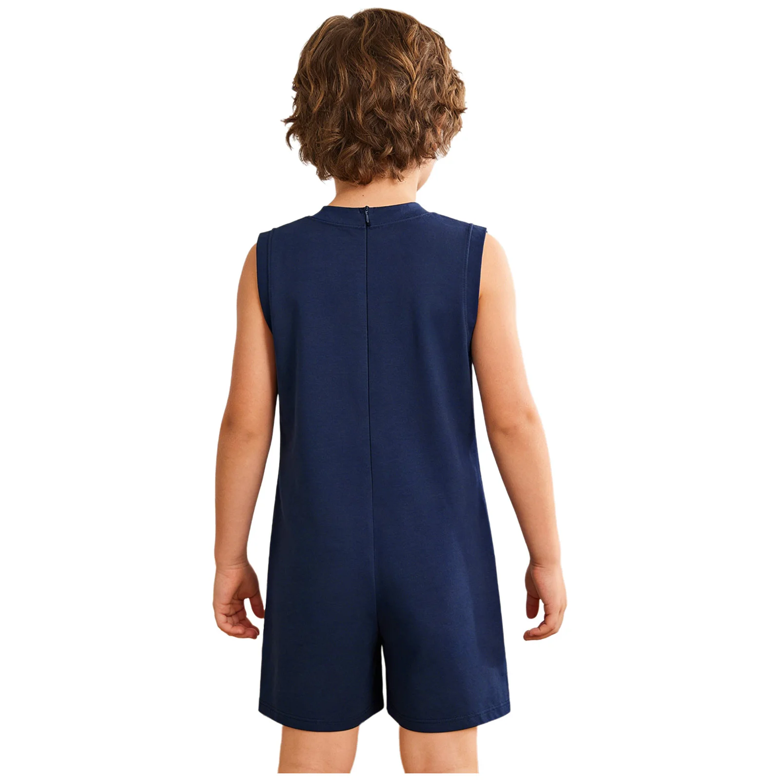 Kids Special Needs Adaptive Clothing Round Neck Sleeveless Back Invisible Zipper Anti-Strip Jumpsuit Casual Cotton Short Rompers