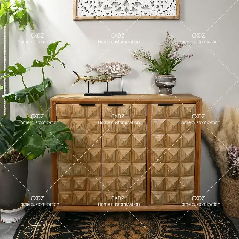 French Wabi Sabi Multi Layer Shoe Cabinet Simple Entryway Storage Locker Medieval Style Living Room Household Door Cabinet