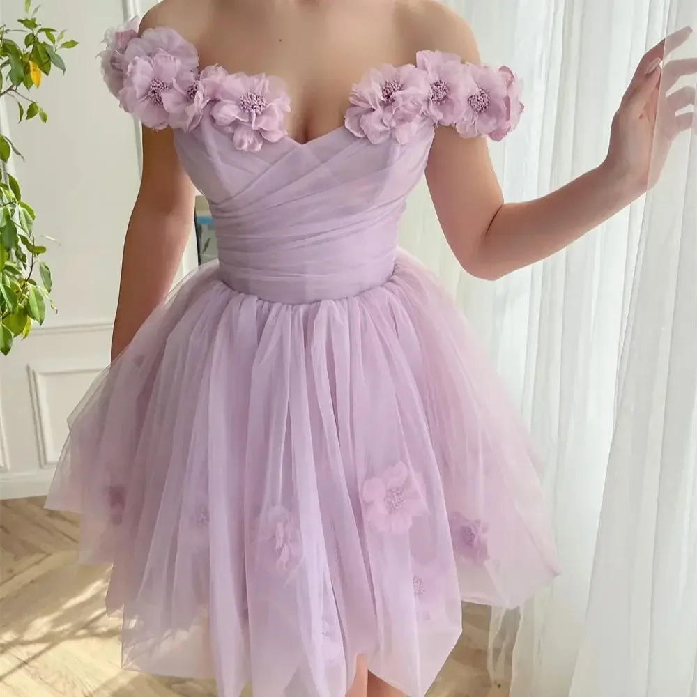 Elegantes lila Blumen-Minikleid, Abschlussballkleid, Heimkehrkleid, formelles Anlasskleid, besondere Anlässe, individuell gestaltet