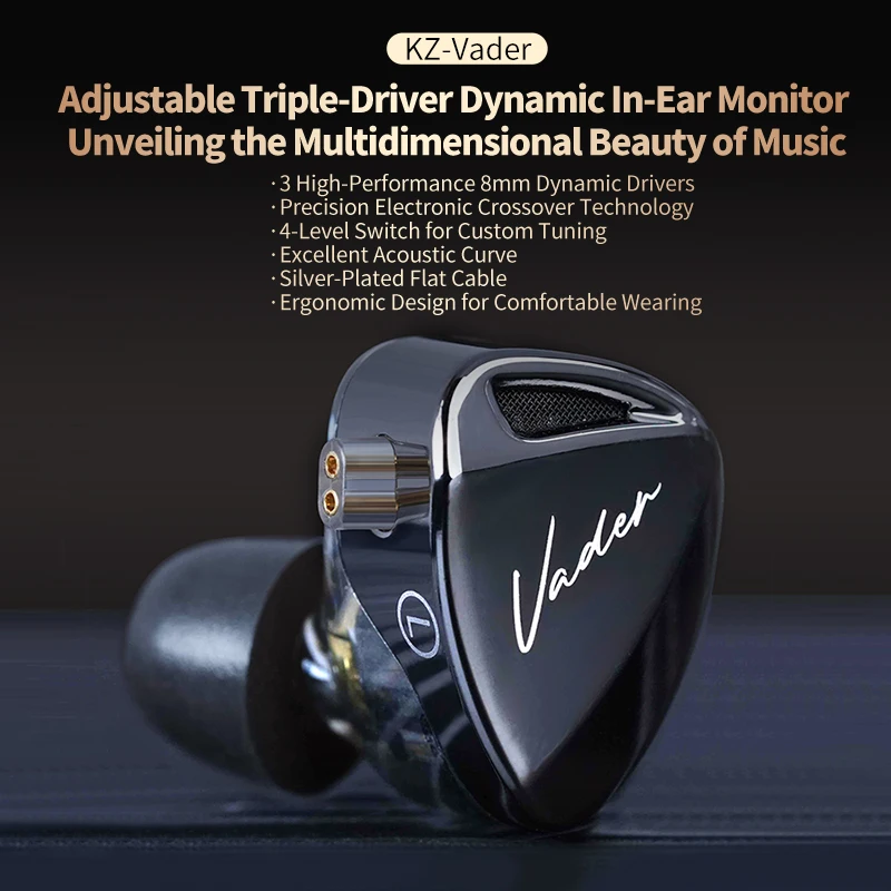 KZ Vader Triple-Driver Dynamic In Ear Monitor Earphones HIFI Sport Earbud Noise Cancelling Headset KZ ZAX ZSX AS10 ASF AS16 AS06