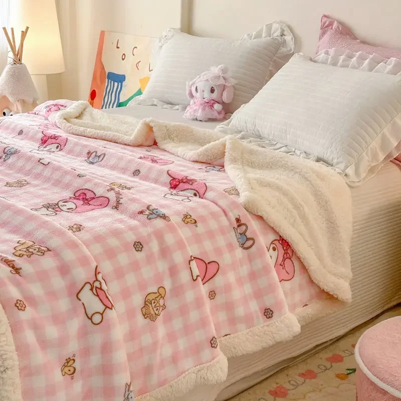 Sanrio Animation Kawaii Hello Kitty Kuromi Pochacco Double Layer Lamb Velvet Blanket Cute My Melody Air Conditioning Blanket