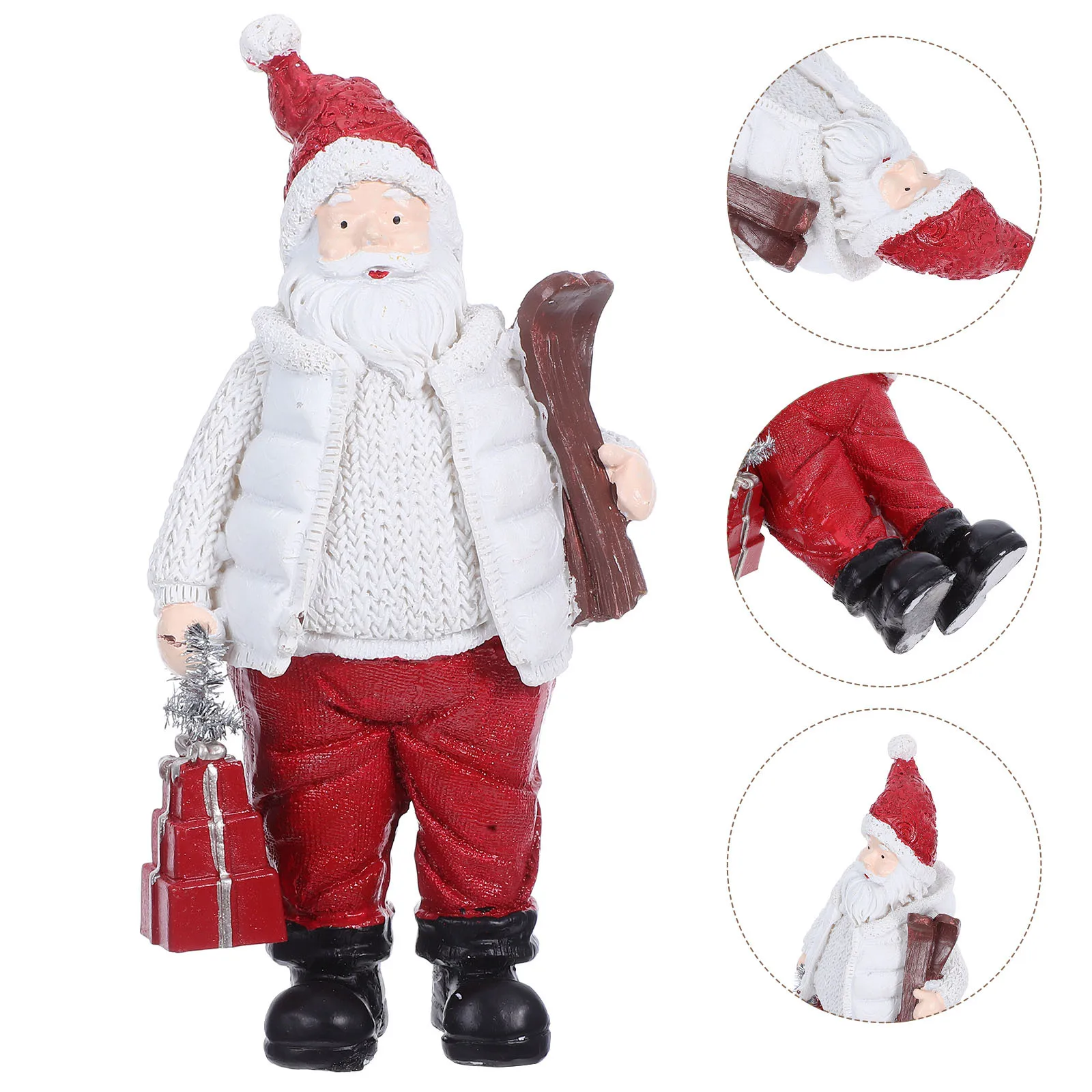 

Christmas Santa Resin Statue: Vibrant Standing Santa Holding Tree and Backpack, Festive Indoor Decoration for Living Room