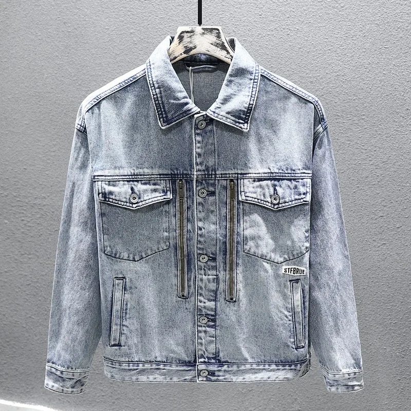 

Casual Men's Denim Jacket 2023 Autumn New Cotton Loose Comfortable Zipper Fashion Designer Blue Jean Coats Male Streetwear