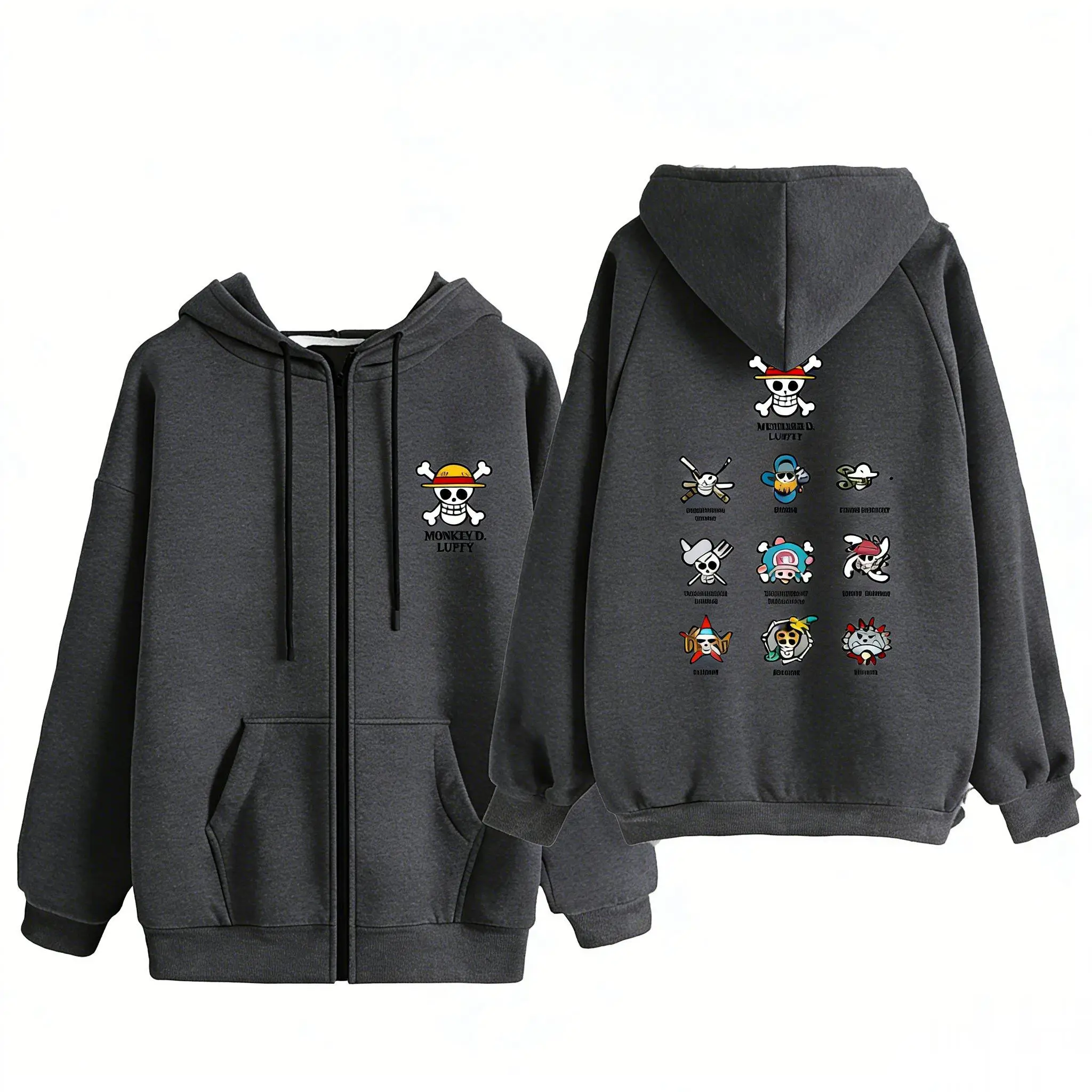 Chaqueta con capucha de Anime de una pieza, estampado gráfico de mono D Luffy, ropa de calle de invierno 2026, sudadera con cremallera para Cosplay, Top informal para hombres y mujeres