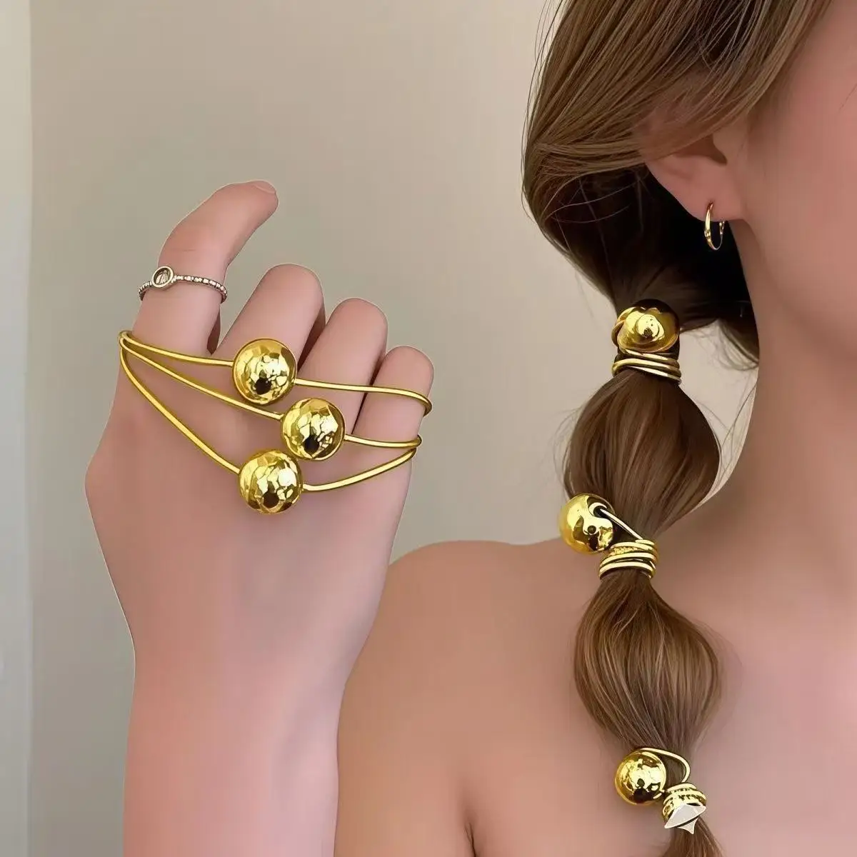 

5 Pcs Gold Silver Ball Party Scrunchies Women Girls Elastic Hair Rubber Bands Accessories Tie Hair Rope Ring Headwear Ornament