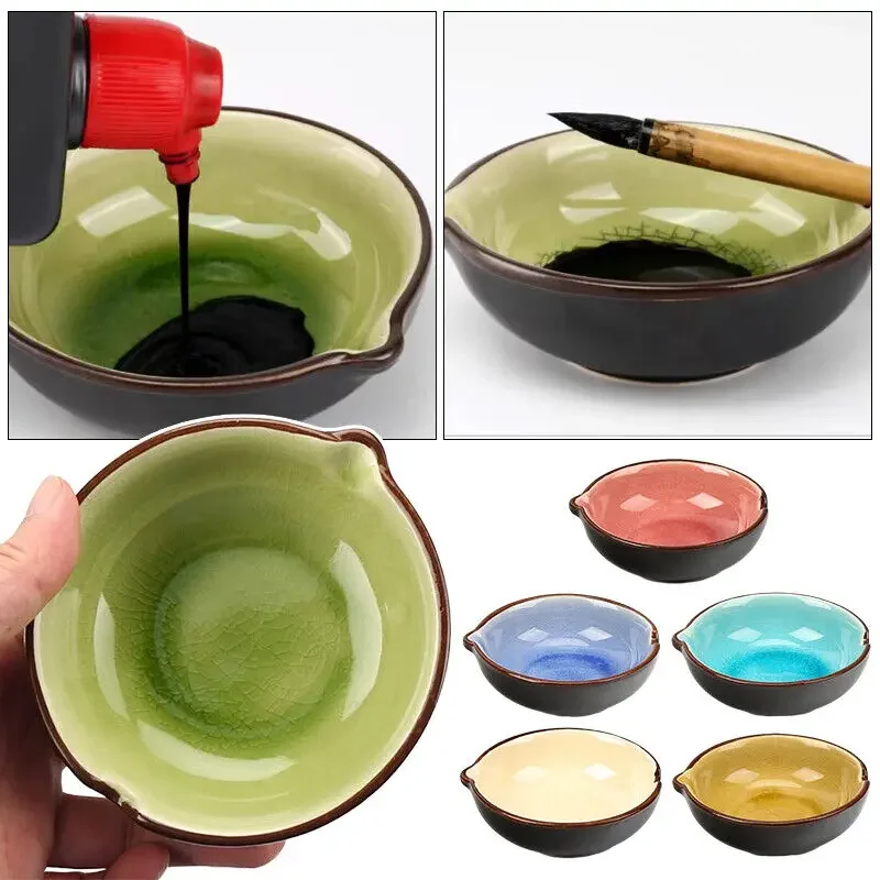 Calligraphy Ceramics Inkstone Brush Holder Ink Disc Multifunctional Ink Bowl Plate Pen Holder Stationery Chinese Painting Suppli