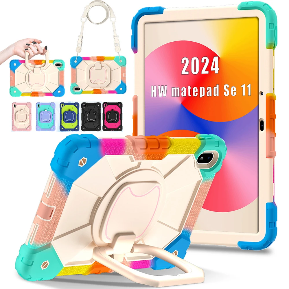 

Противоударный чехол с вращением на 360° и подставкой для Huawei MatePad SE 11 2024 AGS6-S09 с ремешком на запястье, безопасный для детей
