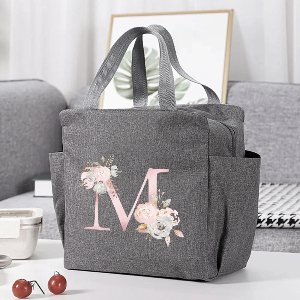 Multifunction Large Capacity Lunch Bag Cooler Portable Insulated Thermal Food Picnic for Women Lunch Box Pink Flower Pattern