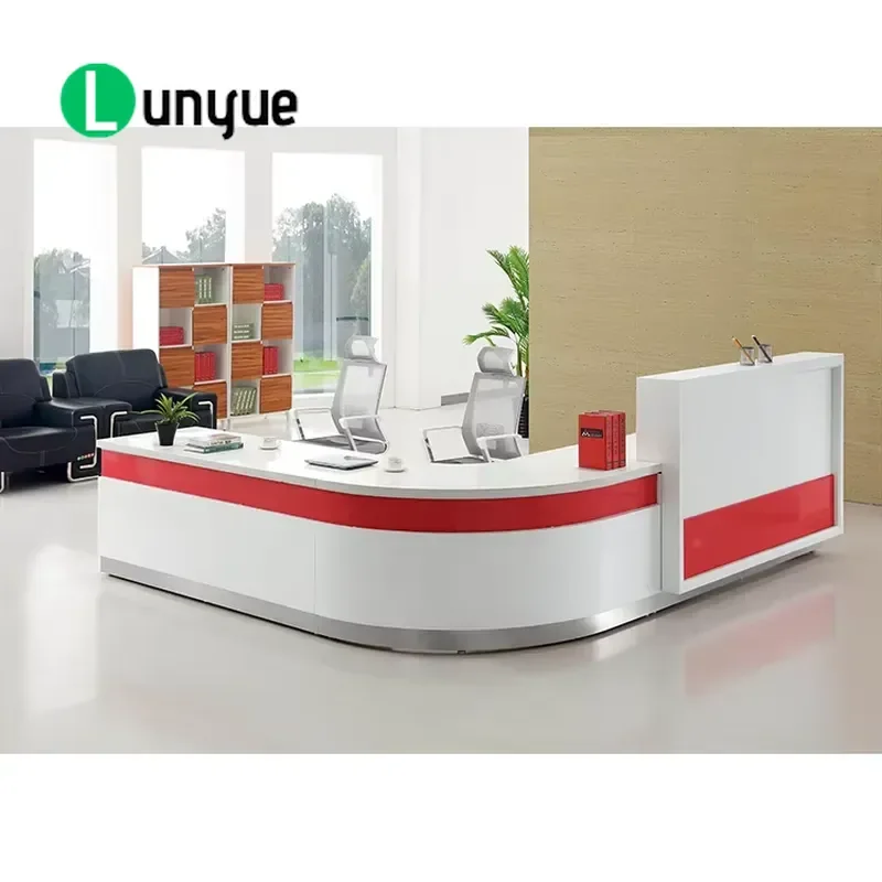 Modern Wood Reception Counter with White Stone Top Hotel Office Front Desk Welcome Table Durable Stylish Design for Lobby