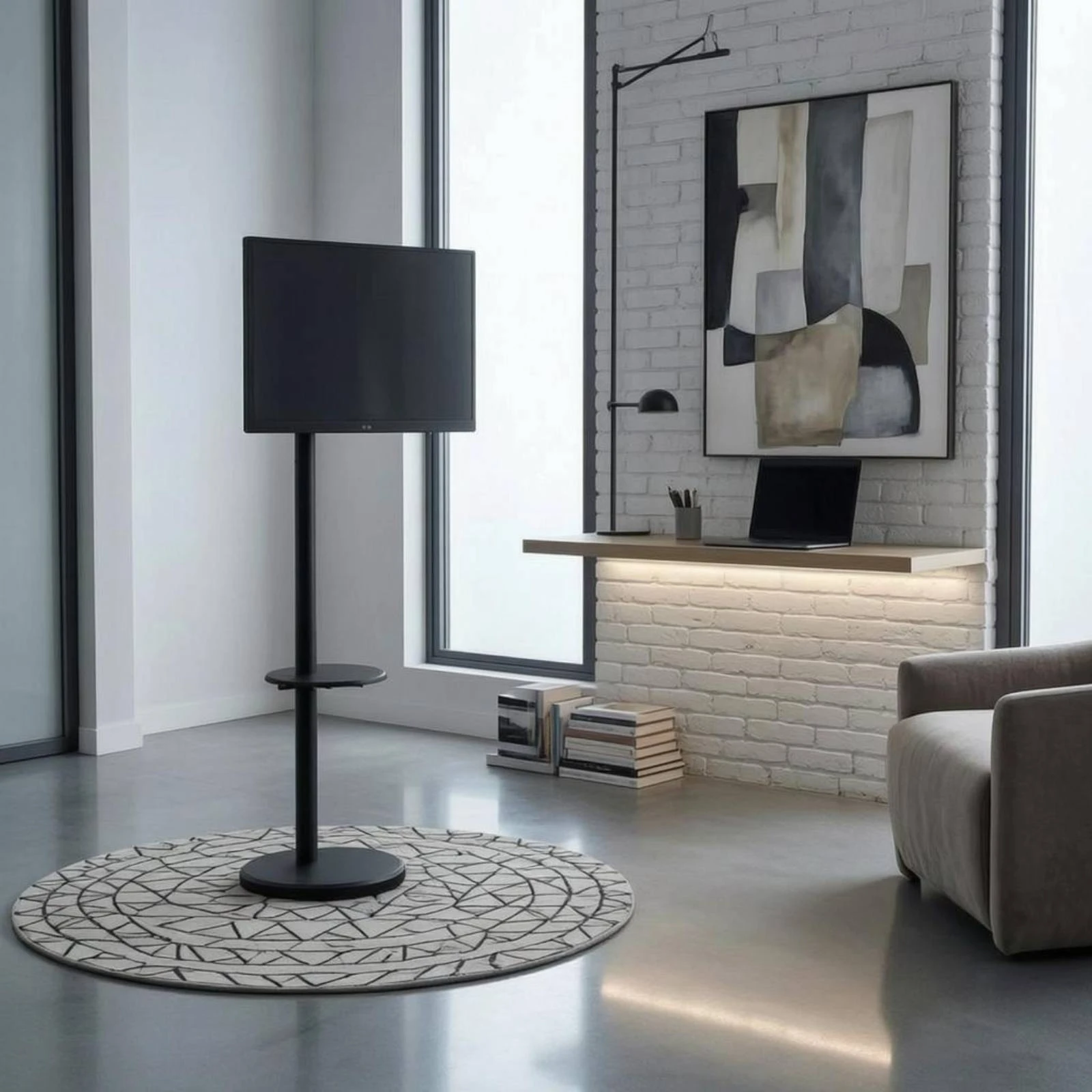 Mobile Tv Stand Concealed Swivel Casters Rotating Floor Tv Stand