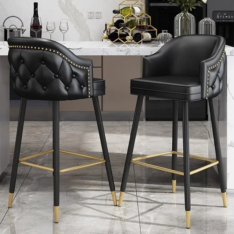 

Luxury Solid Wood Bar Stool with Backrest Home Kitchen Island Counter Breakfast Nub Bar Hotel Front Desk Height Adjustable Stool