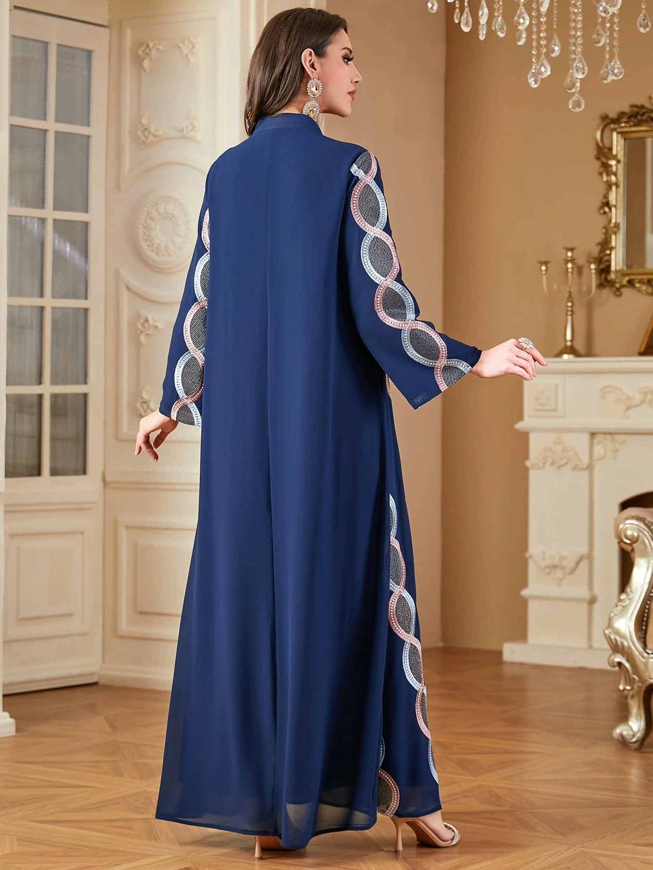 

Шифоновое Абая мусульманское женское модное вечернее платье в Дубае с кружевной нашивкой, исламское модное платье, марокканское платье, праздник