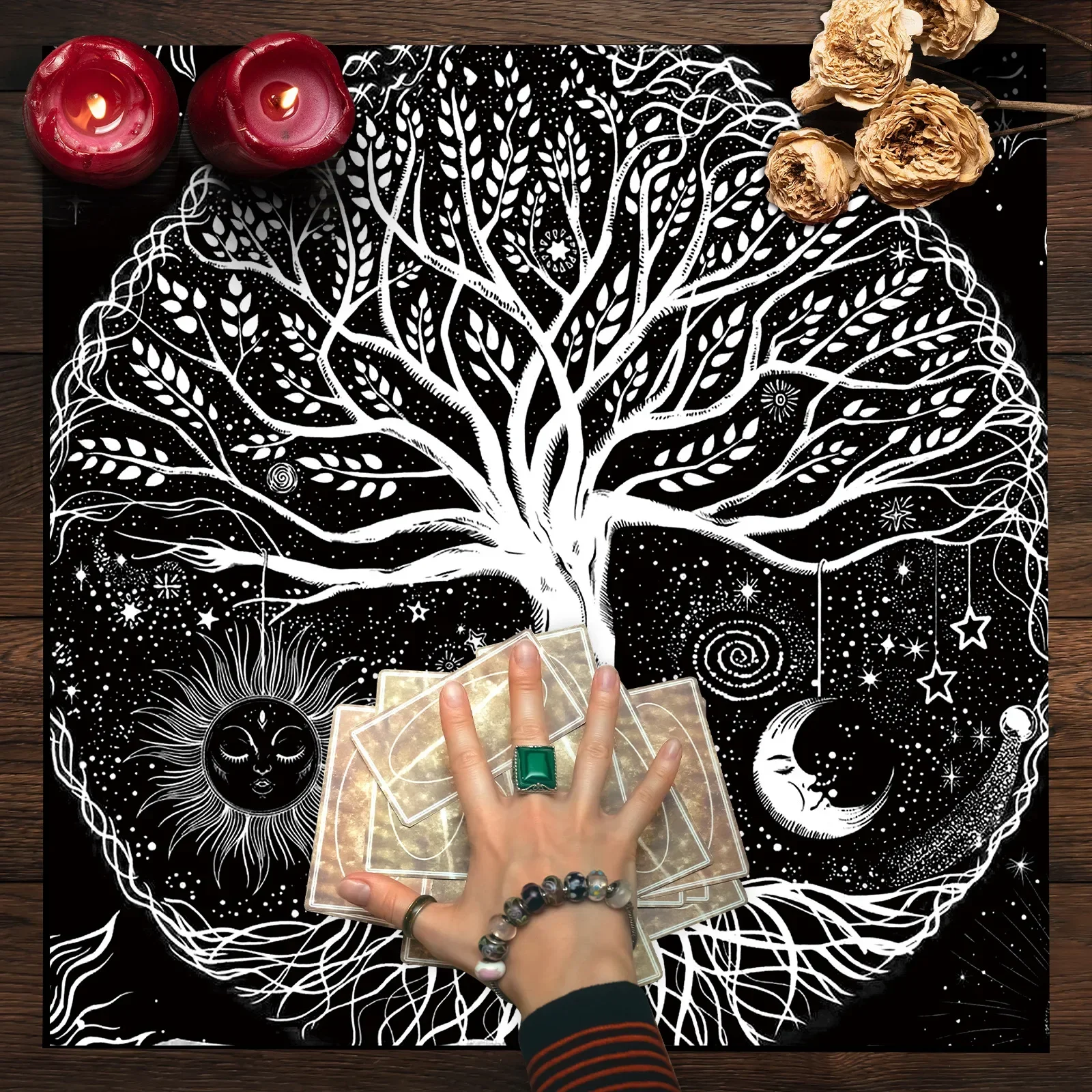 Tarot Square Tablecloth Sea Velvet Fabric Terrace Dining Table Cover Multi-purpose Towel Mandala Life Tree Butterfly