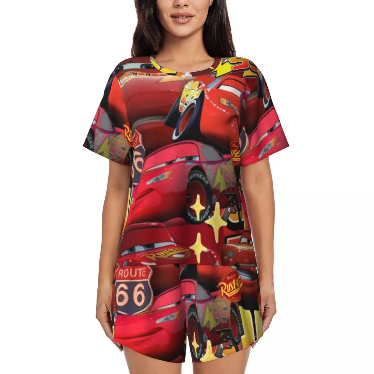 

Женский пижамный комплект с молнией Mcqueen Cars, одежда для сна с короткими рукавами и принтом на заказ, домашняя одежда, пижамы, комплекты из 2 предметов