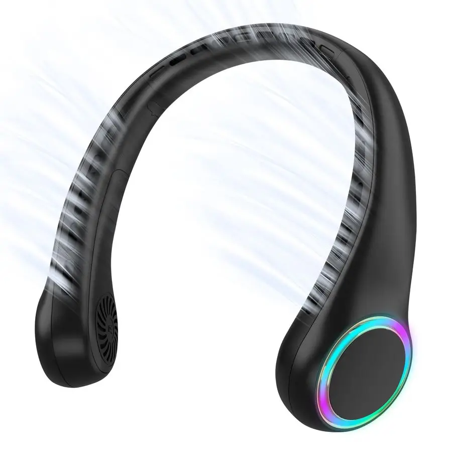 

Портативный вентилятор с ресурсом службы 517 часов, 4000 мАч, шейный вентилятор-кондиционер с 3 регулируемыми скоростями и 64 охлаждающими световыми эффектами, перезаряжаемый.