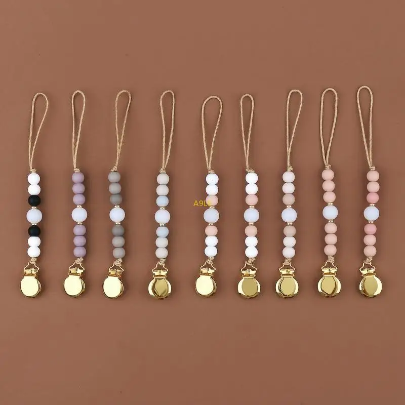 

Baby Anti-drop Chain Silicone Beads Wooden Pacifier Clips Infant Nipple Holder