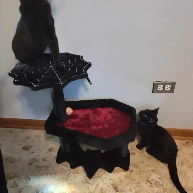 Cat Scratching Post Gothic Cat Tree with Coffin Bed, Scratching Posts, Jumping Platform, Halloween Pet Supplies