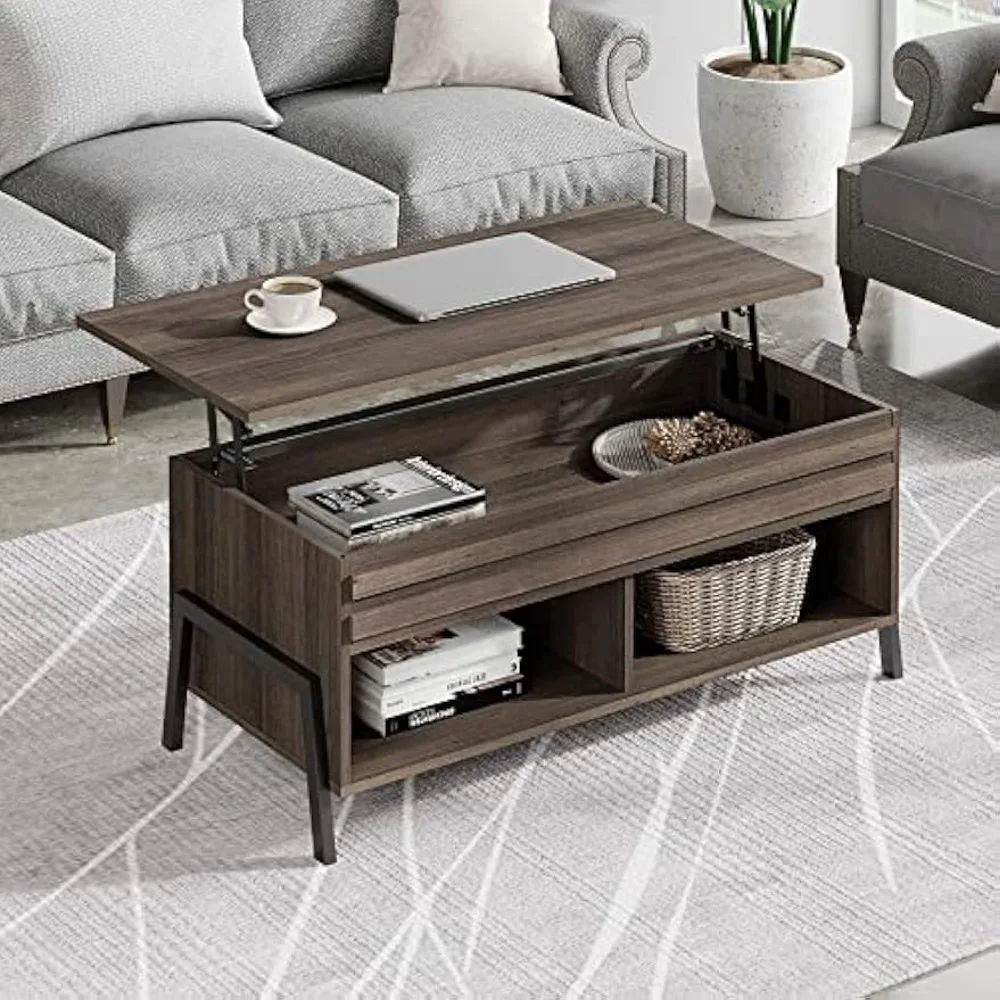 

Modern Lift Top Coffee Table with Storage, Wood Living Room Tables with Lift Tabletop in Brown, Mid Century Table for Home Decor