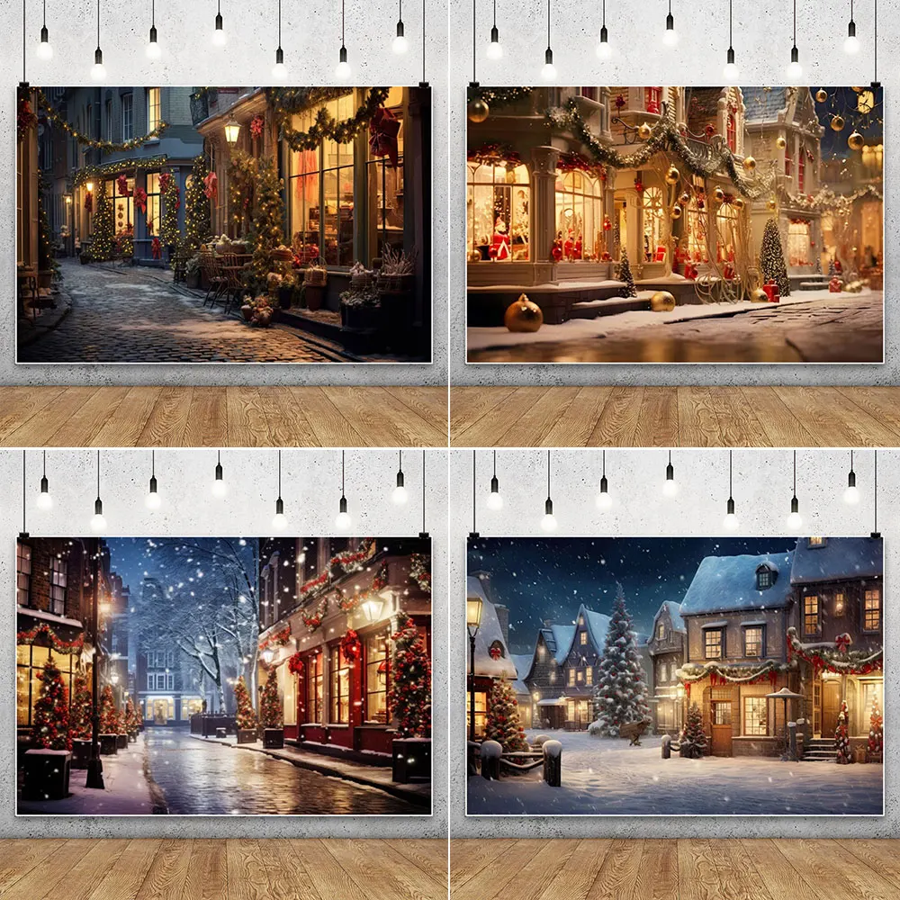 

2025 New Winter Christmas Background Custom Decoration Outdoor Snowflake Pine Trees Portrait Photography Backdrop Photo Studio
