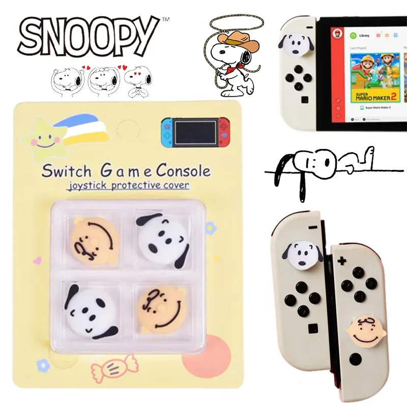 4pcs Snoopy Joystick Cap for Nintendo Switch OLED Lite Joycon Cap Game Cute Protector Grip Thumbstick Cover Children\'s Toys Gift