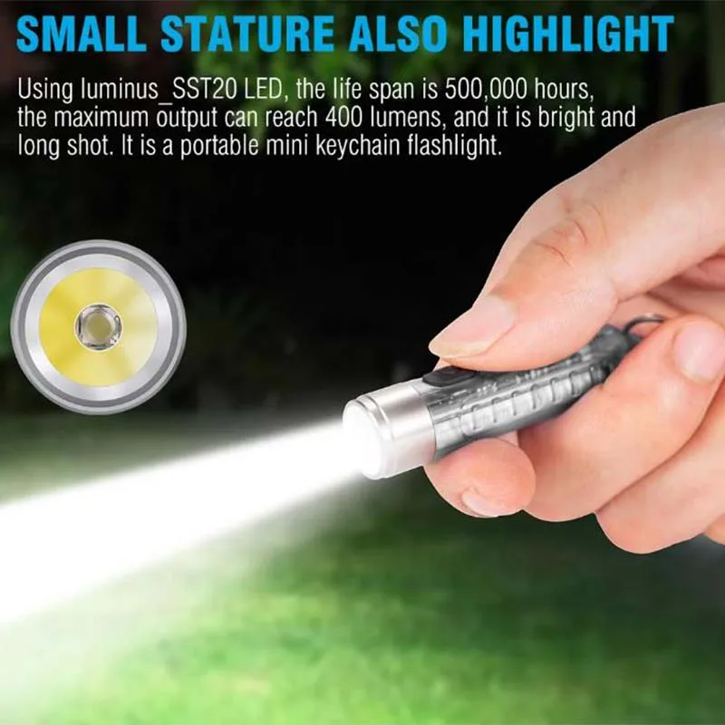 TUNENGE Multifunction S11 Mini Flash Lamp for Key Chain Magnetic Warning Flashlight with USB C Charging Waterproof in life