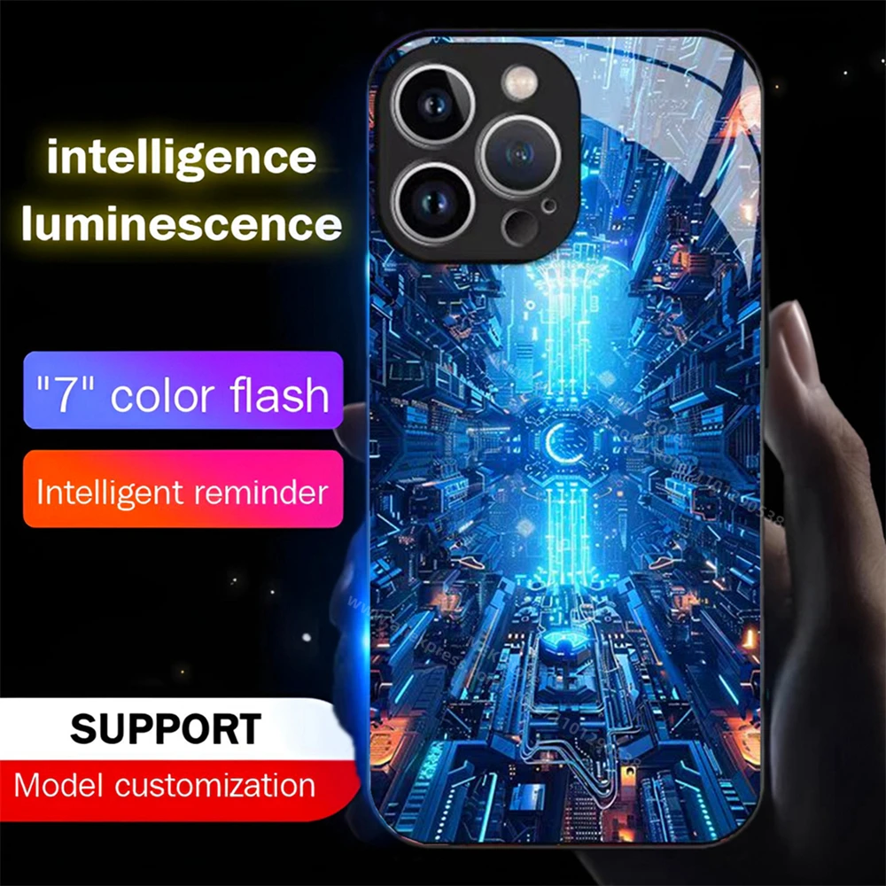 Future Intelligent Chip Design Led Light Phone Case Call Flash Glitter Cover For Samsung S25 S24 S23 S22 S21 S20 FE Plus Ultra