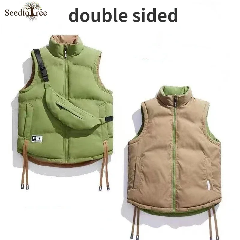 Autumn and Winter Solid Color Double Sided Casual Vests Men's Zipper Sleeveless Wadded Jacket