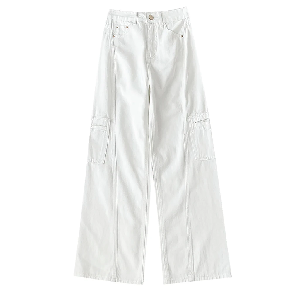 

Белые прямые джинсы для женщин, осень 2023, новые широкие джинсовые брюки с высокой талией, S-XL, элегантные темпераментные длинные брюки