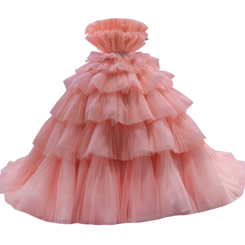 Pink Charro Quinceanera Dresses Ball Gown Strapless Tulle Tiered Puffy Mexican Sweet 16 Dresses 15 Anos