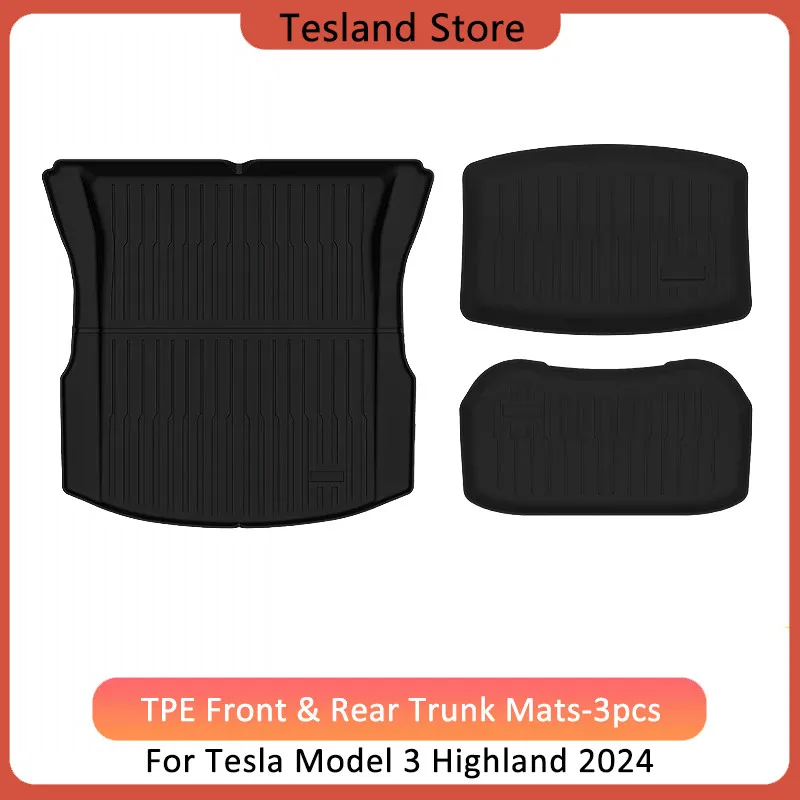 For Tesla New Model 3+ Highland 2024 Foot Pads Piano Pattern Model 3 Front Rear TPE Trunk Mats 2024 Auto Accessories