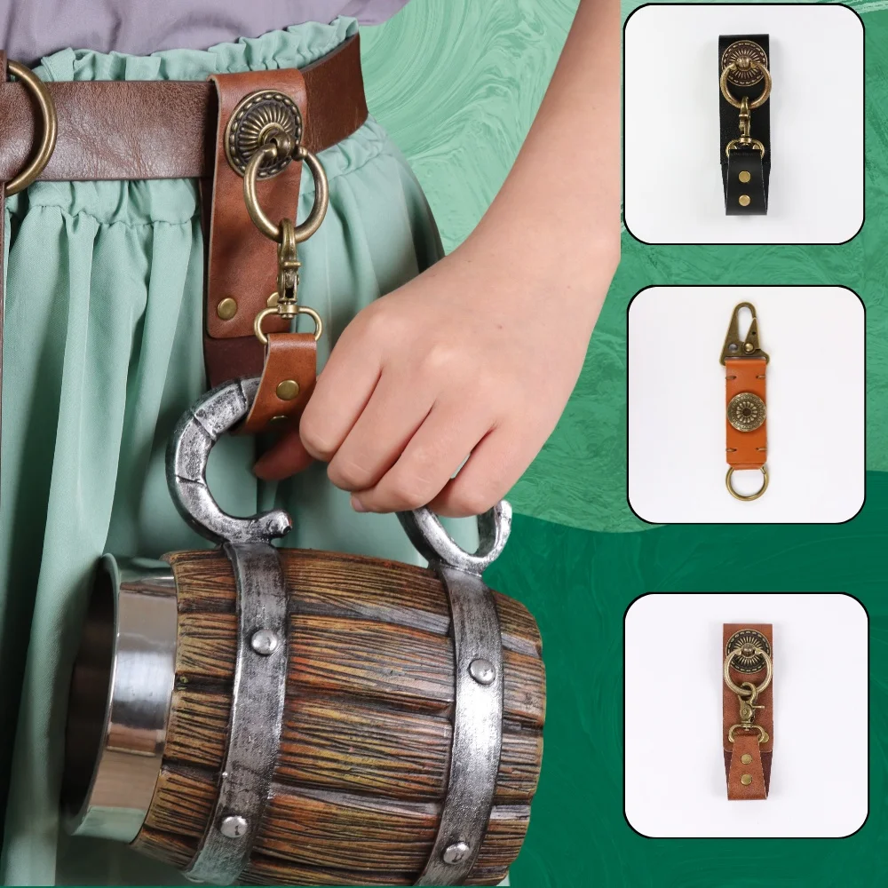 

Средневековый пояс викингов, ретро-держатель для кружки, винтажный крючок для ремня с металлическим кольцом для пеших прогулок, косплея и аксессуаров для костюмов на Хэллоуин