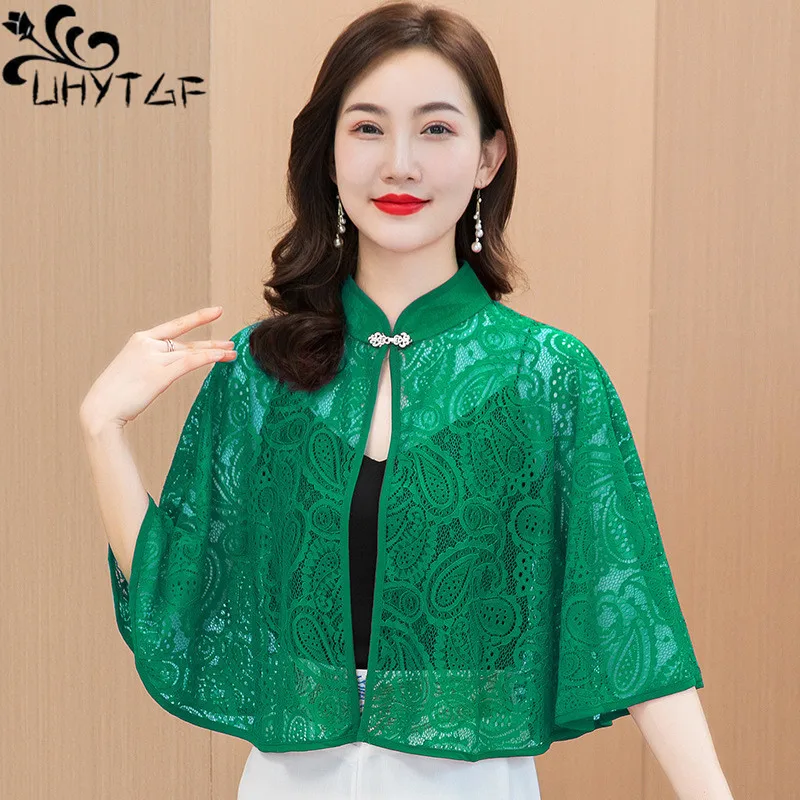 

UHYTGF New Shawl Coat Womens High-End Lace Thin Sunscreen Clothes Female Cardigan Summer Cape Jacket Ladies Sleeveless Tops 2692