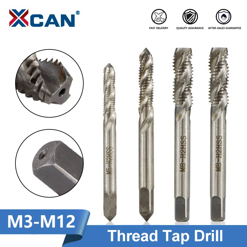 XCAN HSS Steel Tap Spiral Flute Screw Tap M3-M12 Metric Machine Thread Tap Drill Hand Tools M3/M4/M5/M6/M8/M10/M12