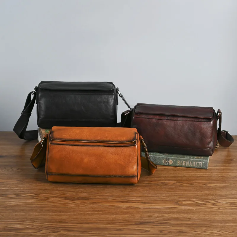 Tree high plant tanned cow leather slant cross bag large capacity retro men leisure daily travel high-grade men's bag